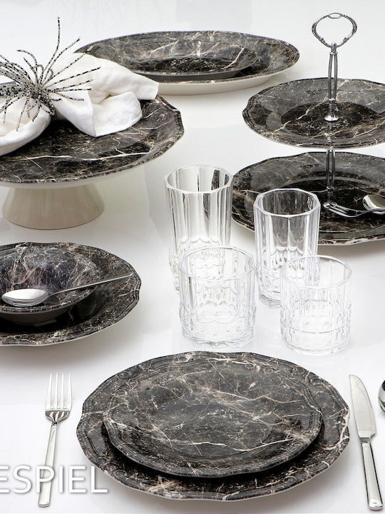 Espiel Marble Τουρτιέρα Κεραμική με Πόδι Μαύρη 33x33x12εκ.