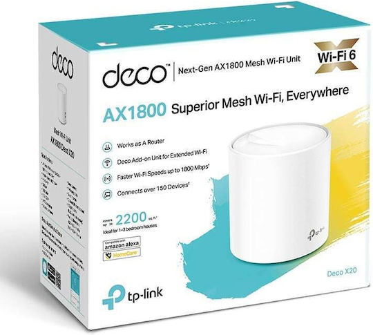 TP-LINK Deco X20 v2 WiFi-Mesh-Netzwerk Zugriffspunkt Wi-Fi 6 Dualband (2,4 & 5 GHz) in Einzelner Bausatz