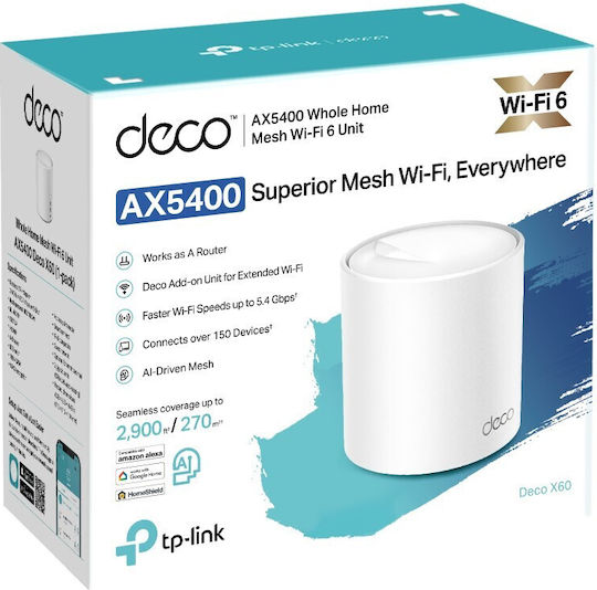 TP-LINK Deco X60 v1 Rețea WiFi Mesh Punct de acces Wi-Fi 6 Banda Duală (2.4 și 5GHz)