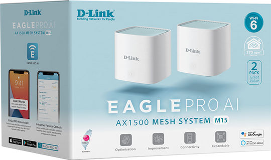 D-Link EAGLE PRO AI M15 WiFi Mesh Network Access Point Wi‑Fi 6 Dual Band (2.4 & 5GHz) σε Διπλό Kit