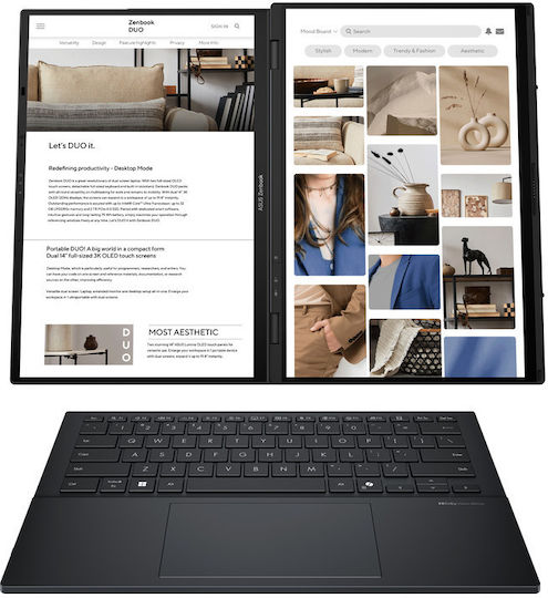 Asus ZenBook Duo 14 OLED 14" Touchscreen 120Hz (Ultra 9-285H/32GB/2TB SSD/W11 Pro) Inkwell Gray (GR Keyboard)