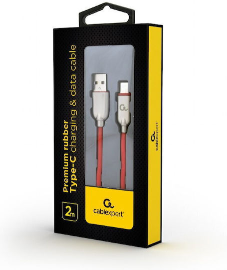 Cablexpert Premium rubber Редовна USB 2.0 Кабел USB-C мъжки - USB-A мъжки Червен 2м (CC-USB2R-AMCM-2M-R)
