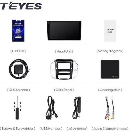 Teyes Cc3 2k 360° Navigație Auto Mercedes-Benz Vito 3 2014-2020 6+128GB 10.36" QLED Octa-core 2GHz Android 4G Bluetooth 5.1 DSP