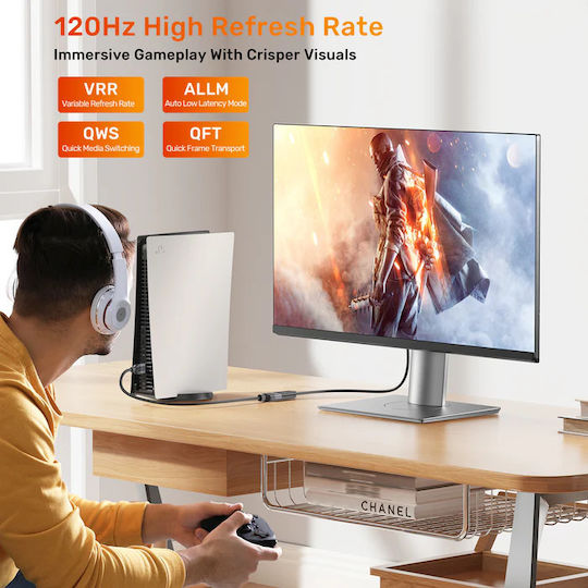 Unitek HDMI 2.1 Ultra High Speed 48Gbps 4K 120Hz HDR VRR Cable HDMI male - HDMI female 3m Μαύρο