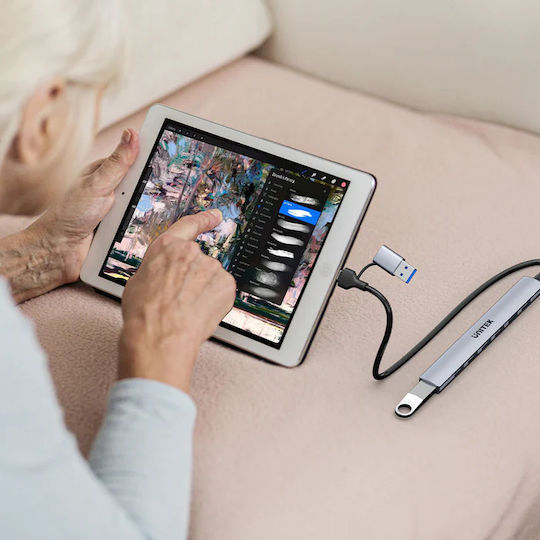 Unitek 7-Port USB 2.0 Hub with USB-A / USB-C Connection Gray