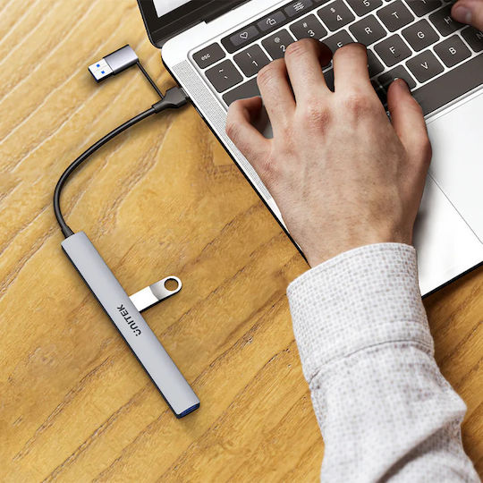 Unitek 7-Port USB 2.0 Hub with USB-A / USB-C Connection Gray