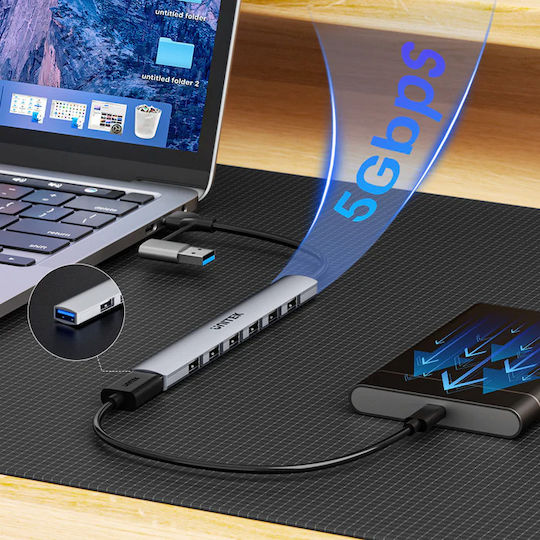 Unitek 7-Port USB 2.0 Hub with USB-A / USB-C Connection Gray