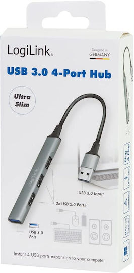 LogiLink USB-Hub 4 Anschlüsse USB 3.0 mit USB-A Anschluss Graue