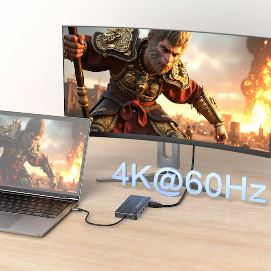 Wozinsky WDS03Y5S USB-C Docking Station mit HDMI 4K PD Ethernet und Verbindung 3 Monitore Gray
