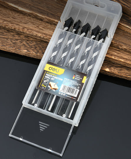 Deli Set of 5 Drills Carbide with Triangular Shank for Masonry, Metal, Wood, Glass and Tiles