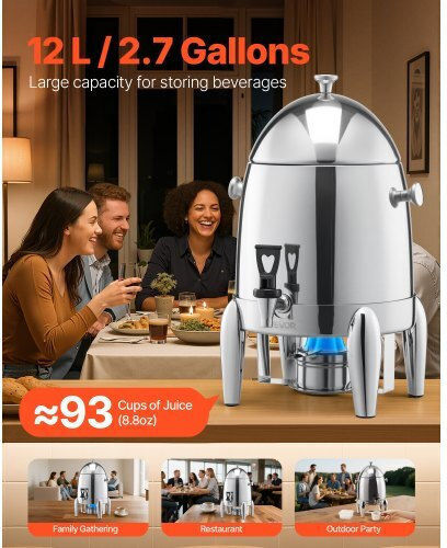 Vevor Dispenser Hot & Cold Beverages 12lt L28 x W28 x H52 cm