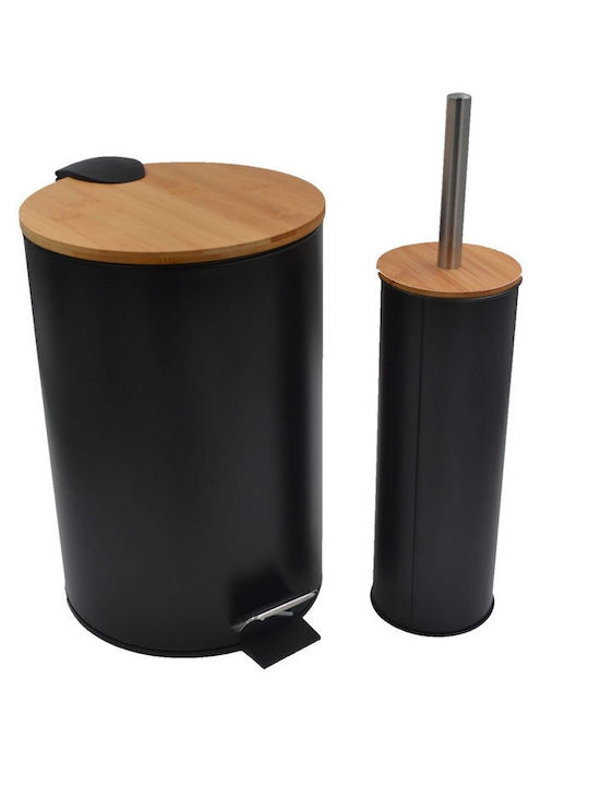 Sidirela Metallic Toilet Brush and Basket Set 7lt Black
