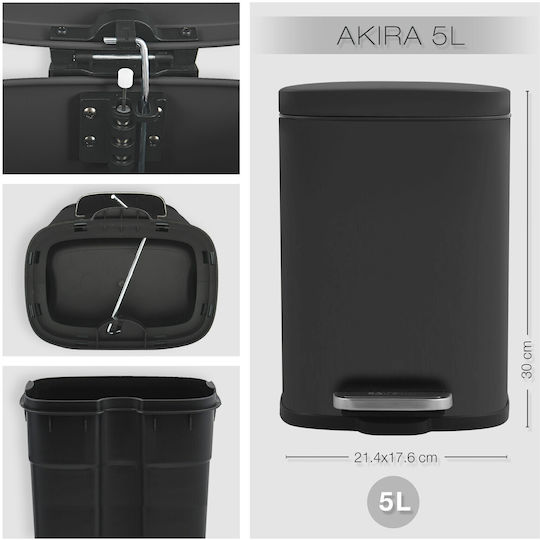Dimitracas Akira Μεταλλικό Καλαθάκι Μπάνιου 5lt Black Matt