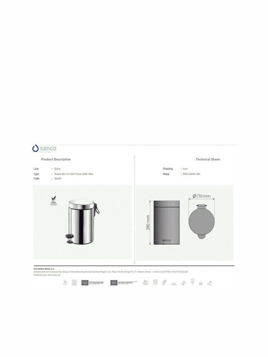 Sanco Inox Bathroom Basket Soft Close 3lt Dark Graphite