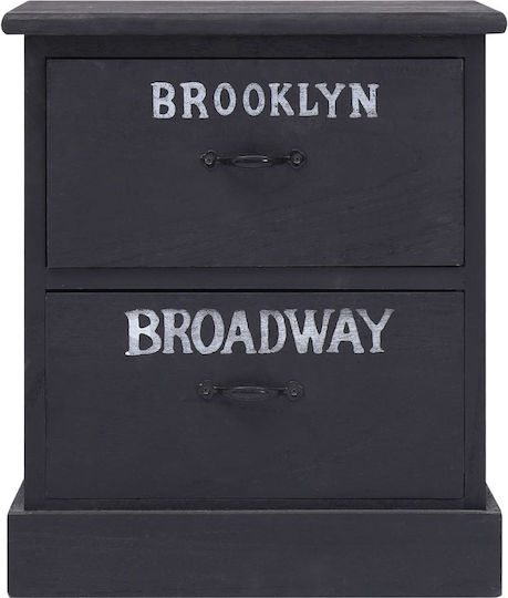 Bedside Table of Solid Wood Black 38x28x45cm
