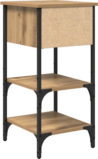 Wooden Bedside Table with Metal Legs Artisan Oak 34x36x70cm