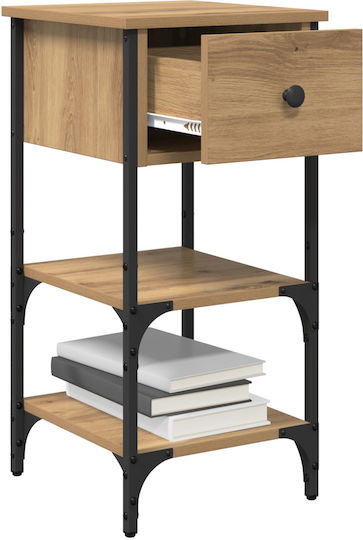 Wooden Bedside Table with Metal Legs Artisan Oak 34x36x70cm