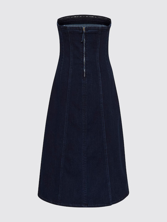 Midi Damenkleid Denim Blau Waschung 10705055-Blau