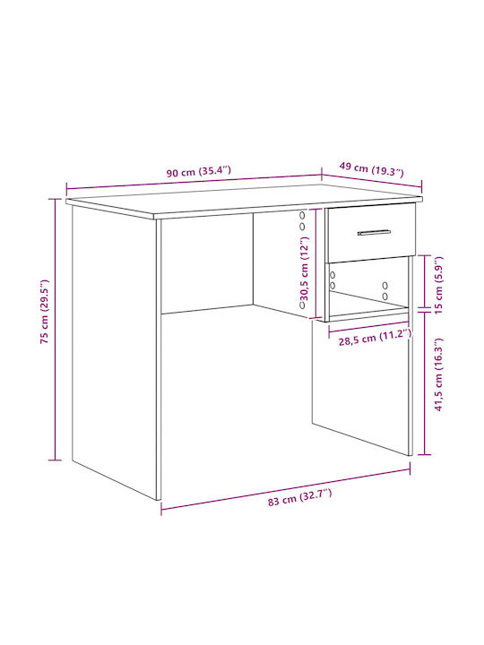 Birou din Lemn de Stejar 90x49.5x75cm
