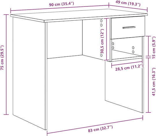Birou Din Lemn Gri Sonoma 90x49,5x75cm