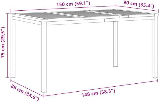 Masă Exterior Teak Cu Ramă Metalică Maro 150x90x75cm