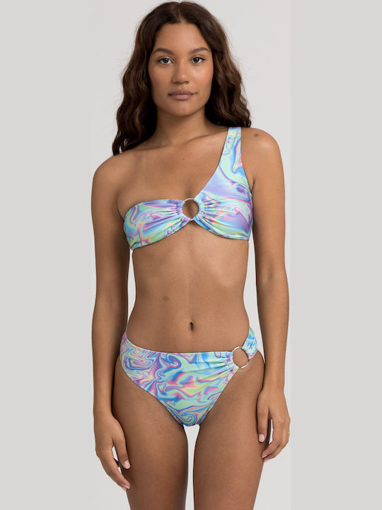 Set Bikini Με Έναν Ώμο Tie Dye Blue, Γαλάζιο