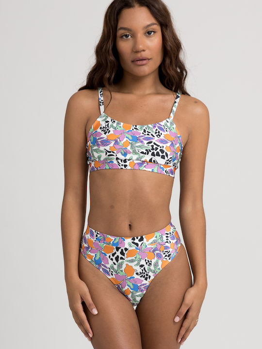 Set Bikini Μπουστάκι & Brazil Ψηλόμεσο Floral Πολύχρωμο