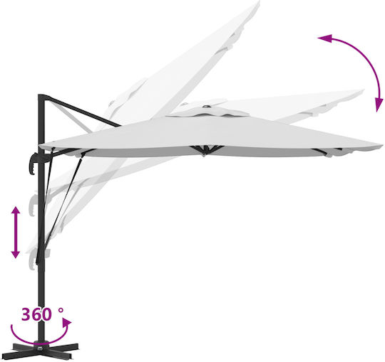 Umbrelă Suspendată Pătrată Din Aluminiu Bej 3x3xÎnălțime 2.65m