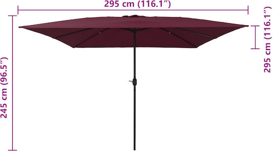 Square Aluminum Burgundy Garden & Terrace Parasol 3x3xHeight 2.48m