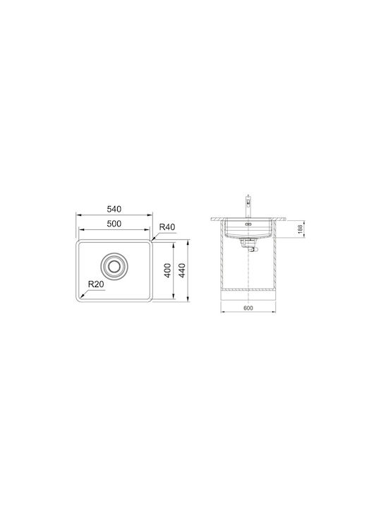 Franke Centro 2.0 CNG 610/210-73 Υποκαθήμενος Νεροχύτης Inox Μ54xΠ44cm Ασημί