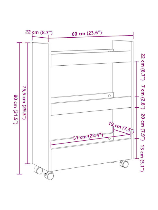 vidaXL Επιδαπέδια Ραφιέρα Μπάνιου Ξύλινη 60x22x80cm Μαύρη