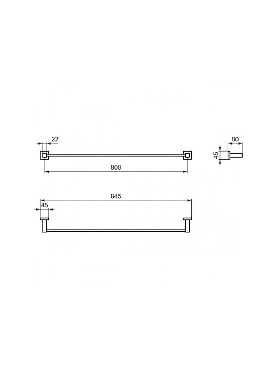 Ideal Standard Iom Square Ράγα Μπάνιου Μονή Επιτοίχια με Βίδες Inox Ασημί