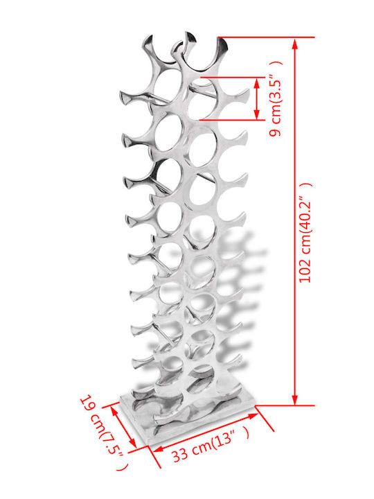vidaXL Free Standing Metallic Wine Rack for 27 Bottles Silver 33x19x102cm