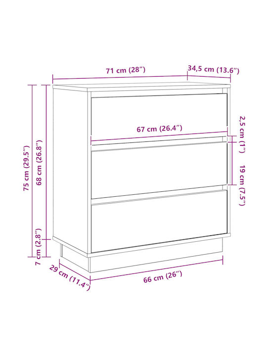 Wooden Chest of Drawers Γκρι Σκυρόδεμα 71x34.5x75cm