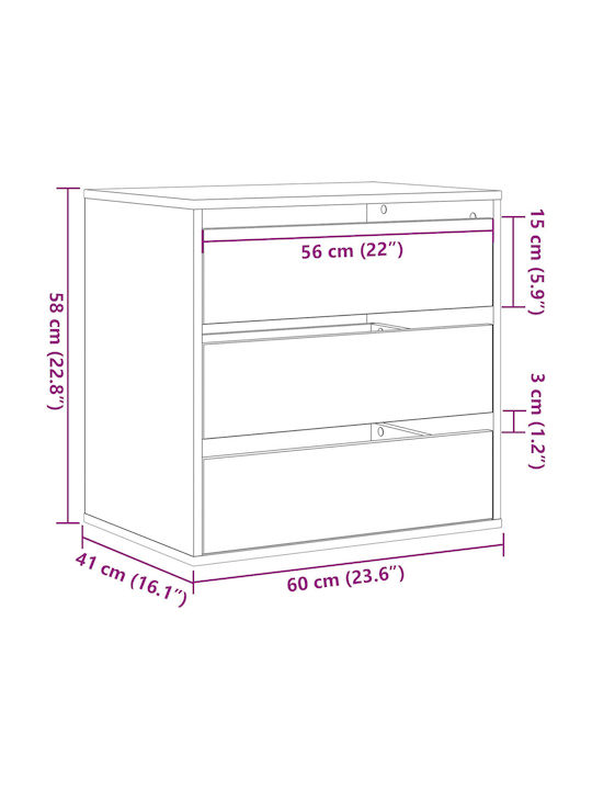Συρταριέρα Креватокамарас Дървена с 3 чекмеджета Black Oak 60x41x58бр