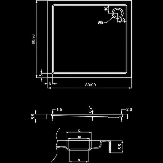 Karag Flat NFLAT-1 Pătrată Acrilic Duș 80x80cm Albă