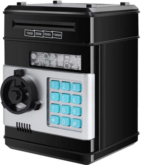 Cutie de Bani Electronic Atm Safe pentru Copii likesmart Safebank Lumină Sunete Deschidere cu Pin Ușă Deschisă Alertă Negru