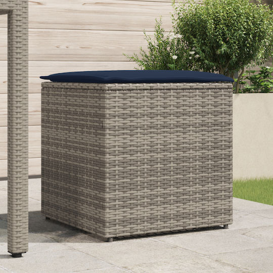 Garden Stool Cube Outdoor Rattan with Cushion Grey and Navy 50x50x50cm