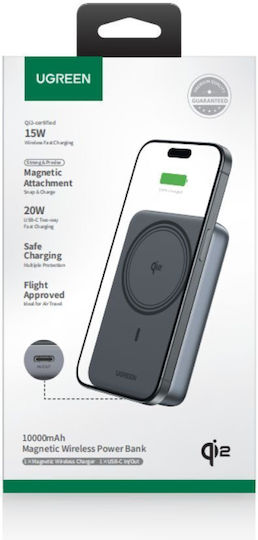 Ugreen PB763 MagSafe Qi2 Външна батерия 10000mAh 20W с USB-C порт Power Delivery / Quick Charge Черна