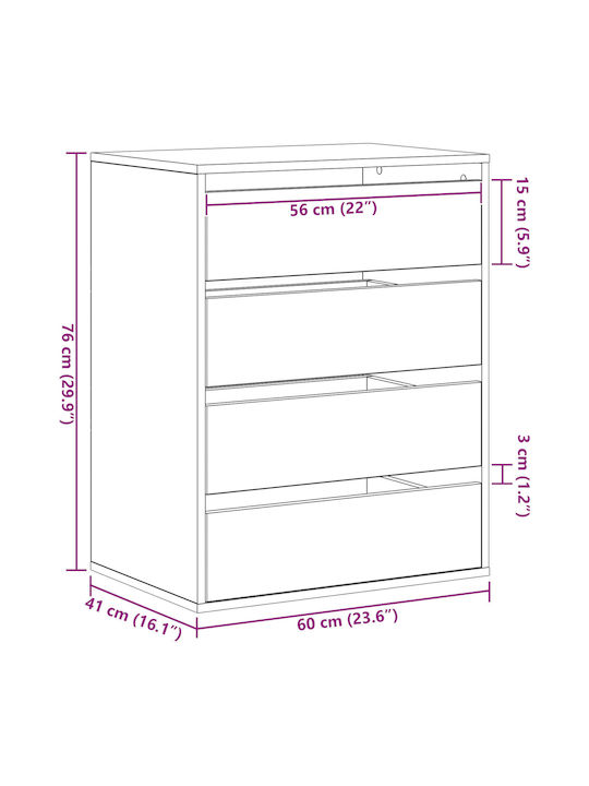 Schublade Büro aus MDF Black 60x41x76cm