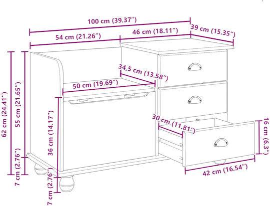 Entry Furniture with Bench Coffee 100x39x62cm