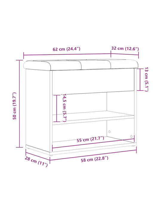 Έπιπλο Εισόδου με Παγκάκι Μαύρο Δρυς 60x30x48εκ.
