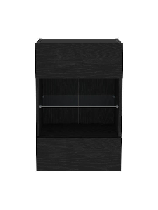 Floor-standing Living Room Display Cabinet made of Particleboard with Glass & Lighting Black Oak 40x30x60.5cm