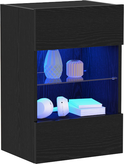 Living Room Display Cabinet made of Particle Board with Windowed and Lighting Black Oak 40x30x60.5cm