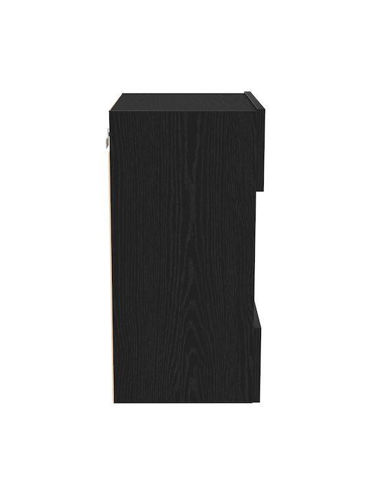 Floor-standing Living Room Display Cabinet made of Particleboard with Glass & Lighting Black Oak 40x30x60.5cm