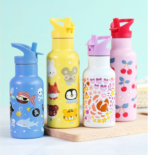 A Little Lovely Company Неръждаема Стомана Детска Бутилка За Вода Термос със Сламка Розова 350ml