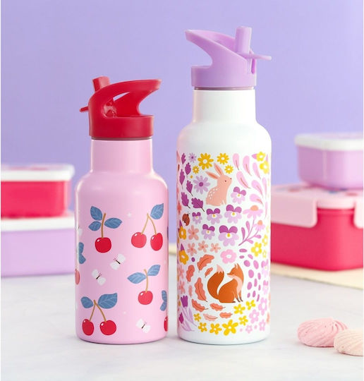 A Little Lovely Company Неръждаема Стомана Детска Бутилка За Вода Термос със Сламка Розова 350ml
