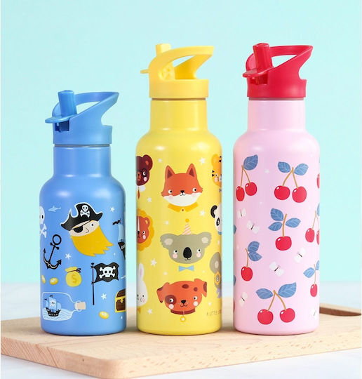 A Little Lovely Company Неръждаема Стомана Детска Бутилка За Вода Термос със Сламка Розова 350ml