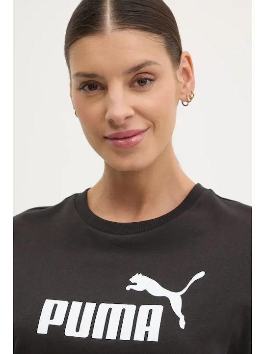 Logo Γυναικείο Crop T-shirt Μαύρο