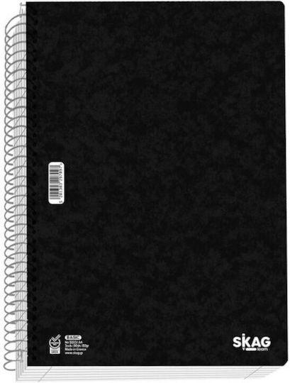 Skag Spiral Notebook Ruled A4 120 Sheets 4 Subjects Basic Black 1pcs